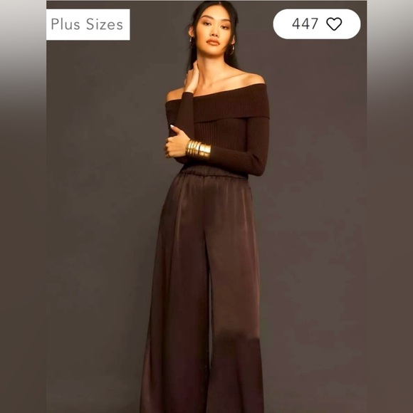 **NEW with Tags**
BY ANTHROPOLOGIE OFF-THE-SHOULDER MOCKABLE WIDE-LEG JUMPSUIT - Picture 1 of 5